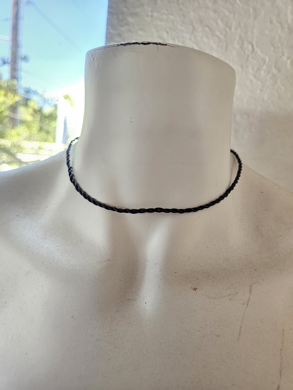Black Braided Leather Choker Necklace New